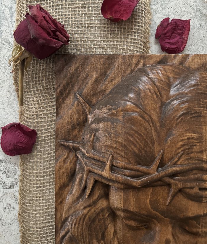 Drevený obraz Ježiš s tŕňovou korunou